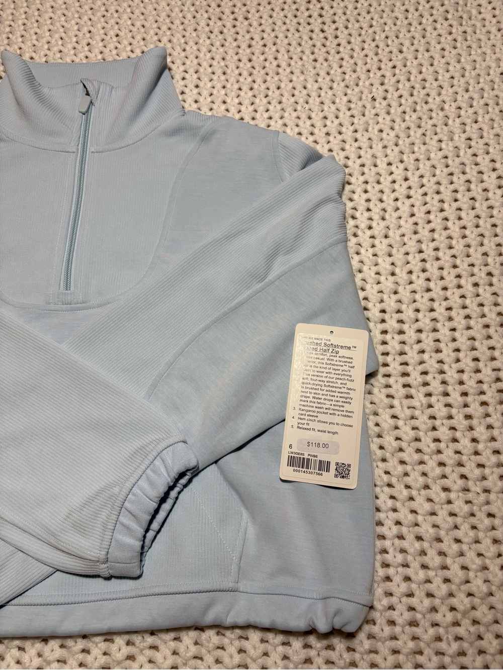 lululemon powder blue brushed Softstreme ribbed half zip size 6 - Picture 3 of 14